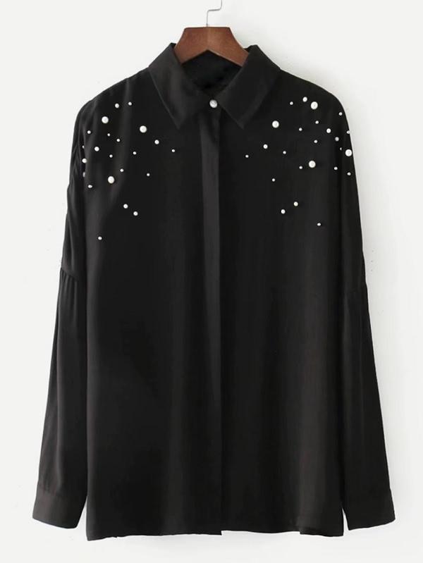 Shein Faux Pearl Drop Shoulder Blouse