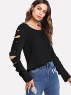 Shein Ripped Sleeve Solid Top