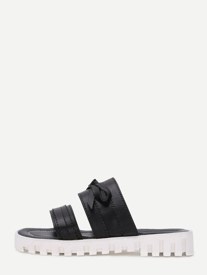 Shein Bow Tie Doulble Strap Flatform Slides - Black