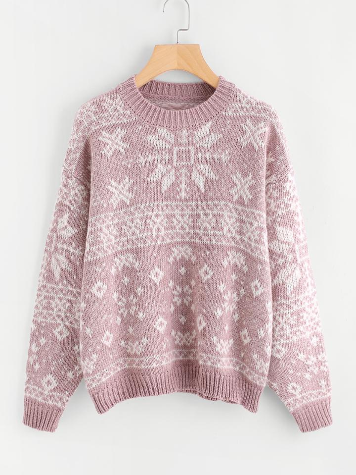Shein Drop Shoulder Snowflake Jumper