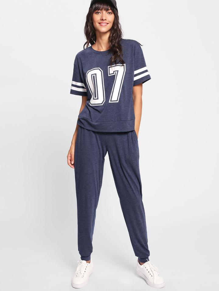 Shein Varsity Print Tee & Pants Set