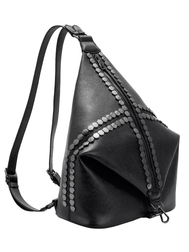 Shein Black Zipper Rivets Pu Backpacks