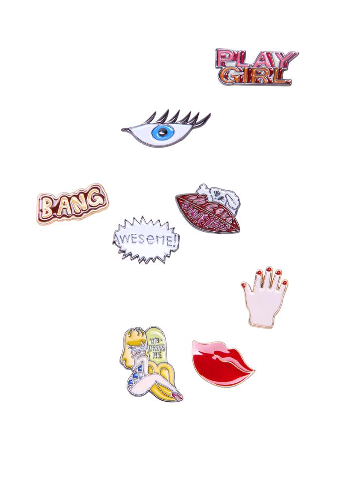 Shein Cartoon Design Metal Brooch Set 8 Pcs