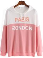 Shein Contrast Hooded Letters Print Pink Sweatshirt