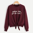 Shein Knot Front Letter Print Pullover