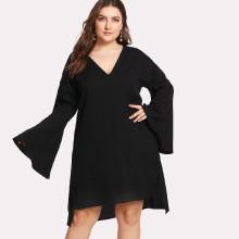 Shein Plus Trumpet Sleeve Asymmetrical Hem Dress