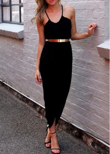 Rosewe Beach Black Spaghetti Strap Furcal Dress