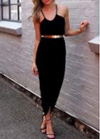 Rosewe Beach Black Spaghetti Strap Furcal Dress