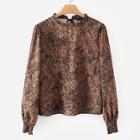 Shein Knot Back Snakeskin Print Ruched Cuff Blouse