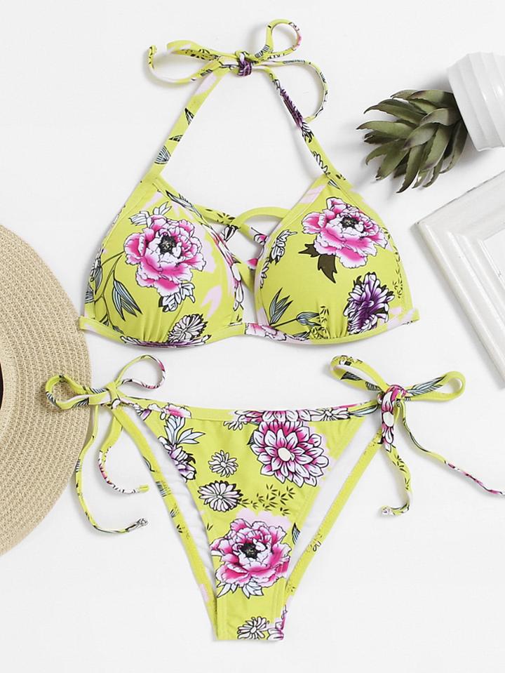 Shein Tie Side Criss Cross Front Bikini Set