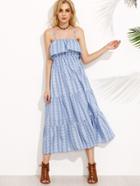Shein Blue Vintage Print Elastic Waist Slip Dress