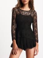 Shein Black Long Sleeve Hollow Lace Jumpsuit