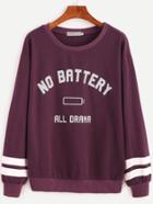 Shein Purple Varsity Striped And Letter Print Sweatshirt