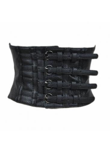 Rosewe Lichee Pattern Pu Snap Button Closure Black Belt