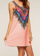 Shein Pink Sleeveless Floral Chiffon Loose Dress