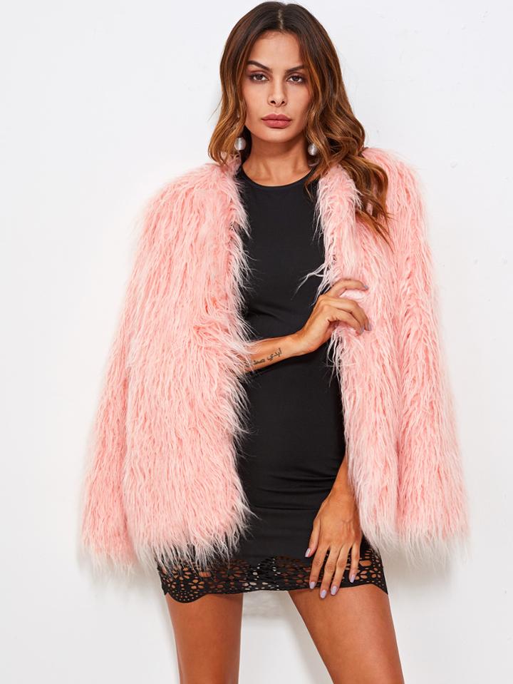 Shein Faux Fur Open Front Fluffy Coat