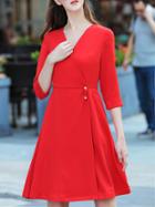 Shein Red V Neck Pockets A-line Dress