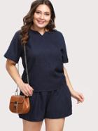 Shein V Cut Roll Cuff Top With Shorts