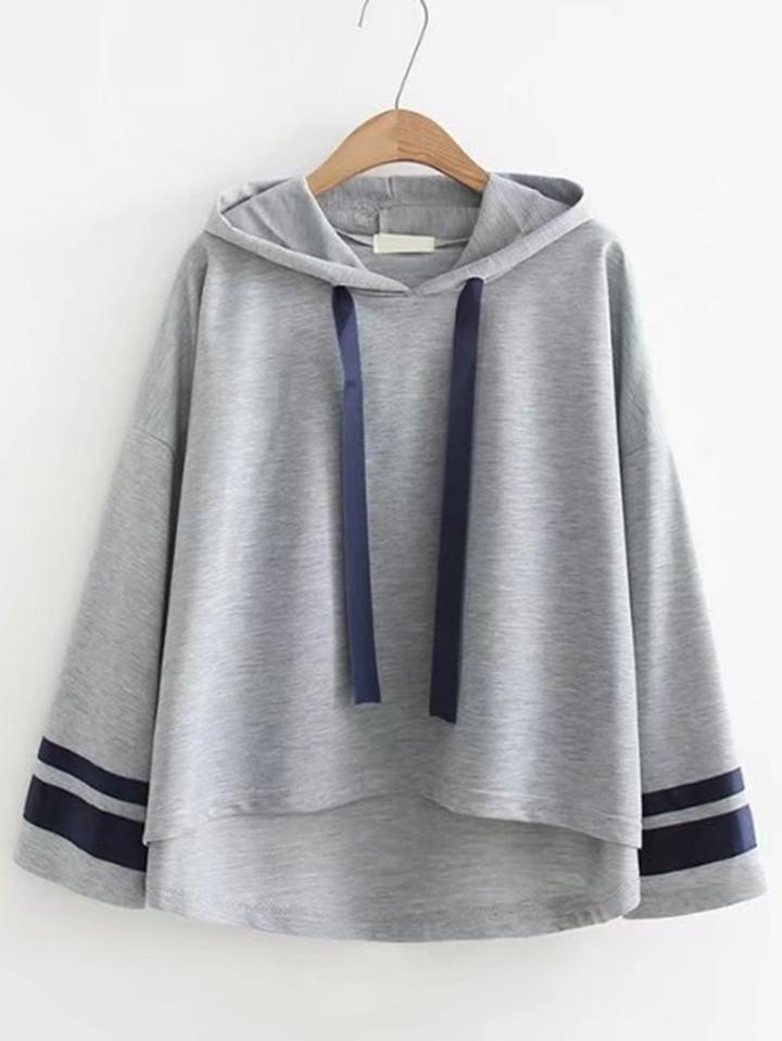Shein Striped Cuff Dip Hem Hoodie