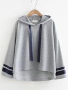 Shein Striped Cuff Dip Hem Hoodie