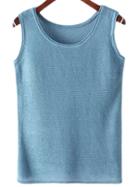 Shein Blue Round Neck Linen Camis Top