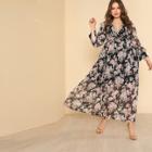 Shein Plus Self Belted Floral Maxi Dress