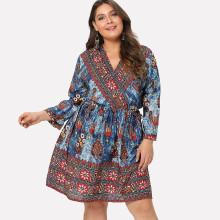 Shein Plus All Over Printed Wrap Dress