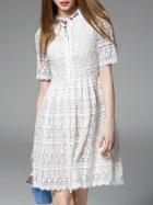 Shein White Beading Crochet Hollow Out Dress