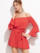 Shein Orange Off The Shoulder Ruffle Tiered Romper