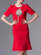 Shein Red Sequined Beading Embroidered Shift Dress