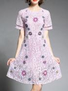 Shein Purple Flowers Embroidered Lace Dress
