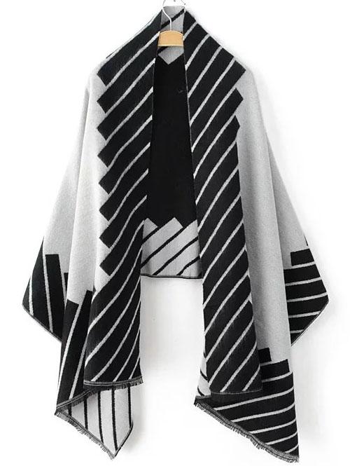 Shein Black Graphic Pattern Frayed Scarf