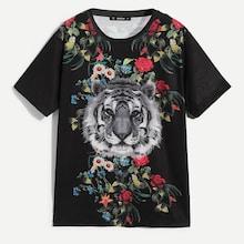 Shein Men Animal And Flower Print Tee