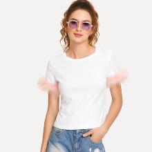 Shein Faux Fur Embellished T-shirt