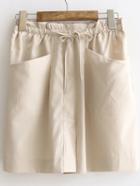 Shein Khaki Elastic Tie Waist Pockets Split Front Skirt