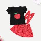 Shein Toddler Girls Apple Embroidered Blouse & Polka Dot Pinafore Skirt