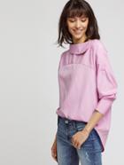 Shein Vertical Pinstripe Button Side Curved Hem Top