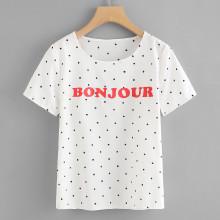 Shein Letter Print Polka Dot Tee