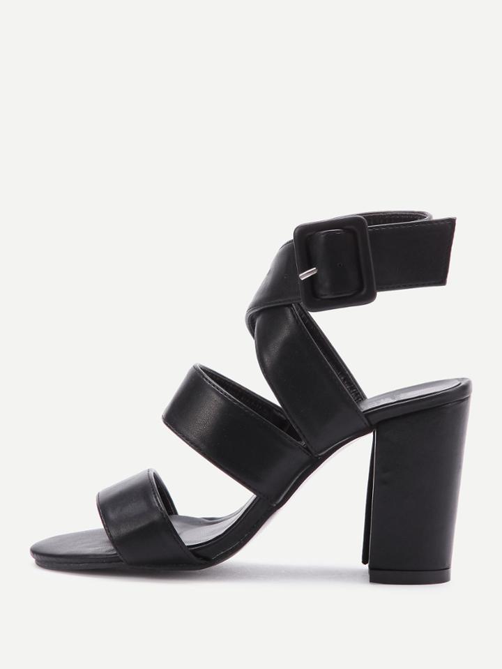 Shein Pu Criss Cross Block Heels With Buckle