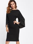 Shein Pearl Beaded Bell Sleeve Tied Back Fitted Dress