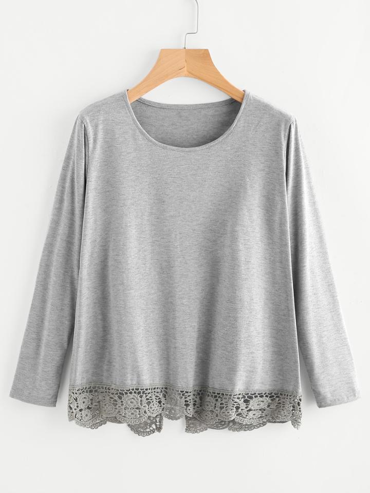 Shein Scallop Crochet Hem Overlap Back Marled Tee