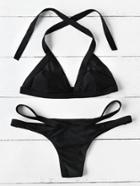 Shein Halter Neck Strappy Triangle Bikini Set