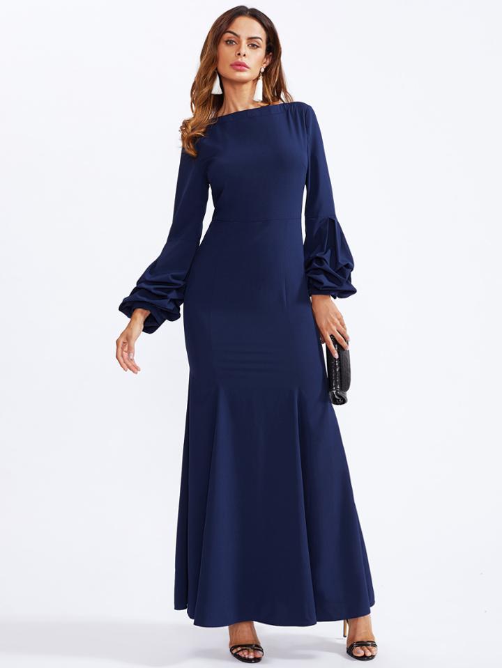 Shein Gathered Sleeve V Back Fishtail Dress