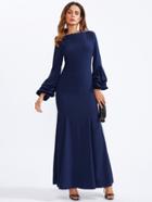 Shein Gathered Sleeve V Back Fishtail Dress