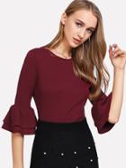 Shein Flounce Sleeve Rib Knit Solid Top