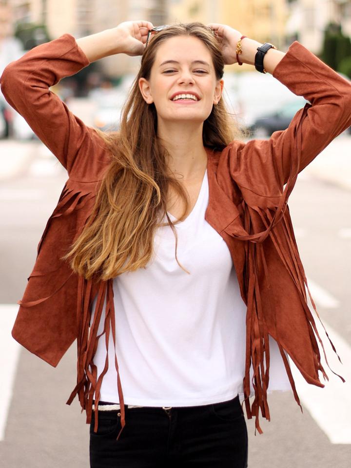 Shein Brown Round Neck Tassel Jacket