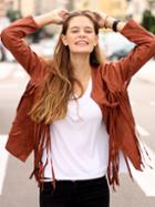 Shein Brown Round Neck Tassel Jacket