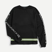 Shein Men Letter Print Striped Tape Detail Sweatshirt