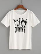 Shein White Bulldog Print T-shirt