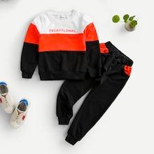 Shein Boys Letter Print Color Block Sweatshirt & Pants